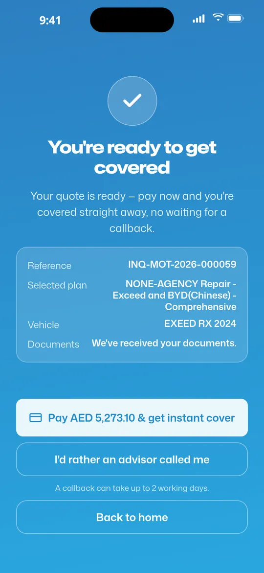 Pay and get covered straight away.