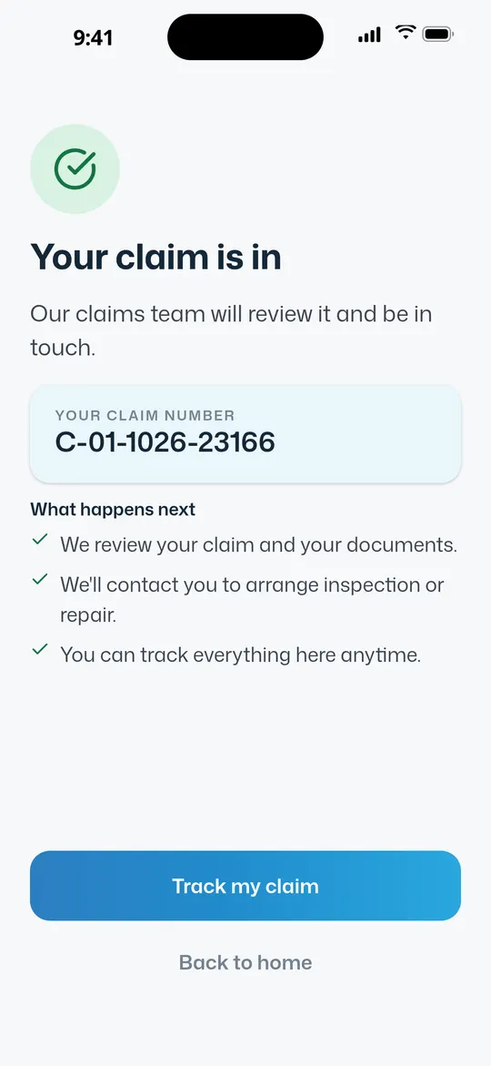 Your claim is in, with a number to track.