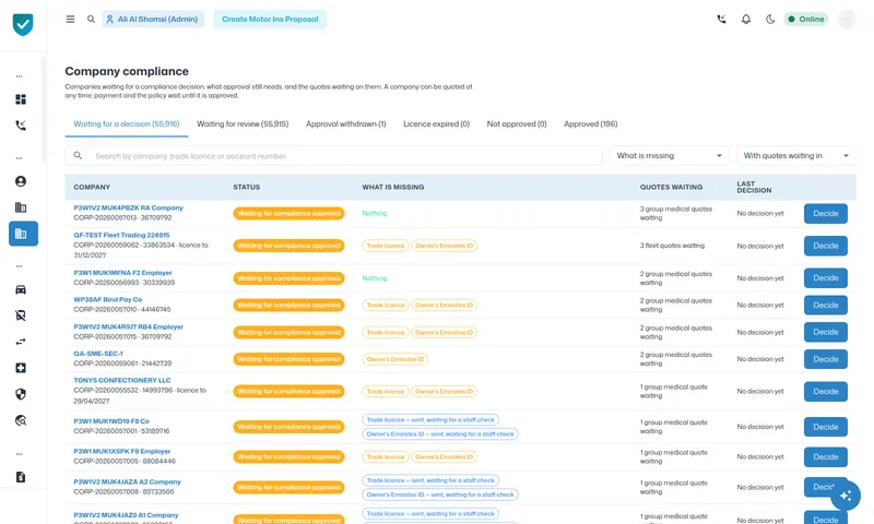 Compliance worklist: what is missing before a company can pay.