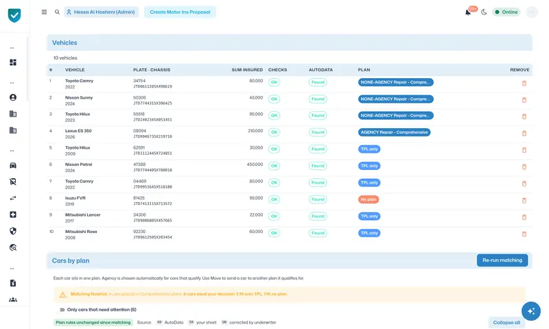 Upload the fleet sheet, and each car is checked and placed.