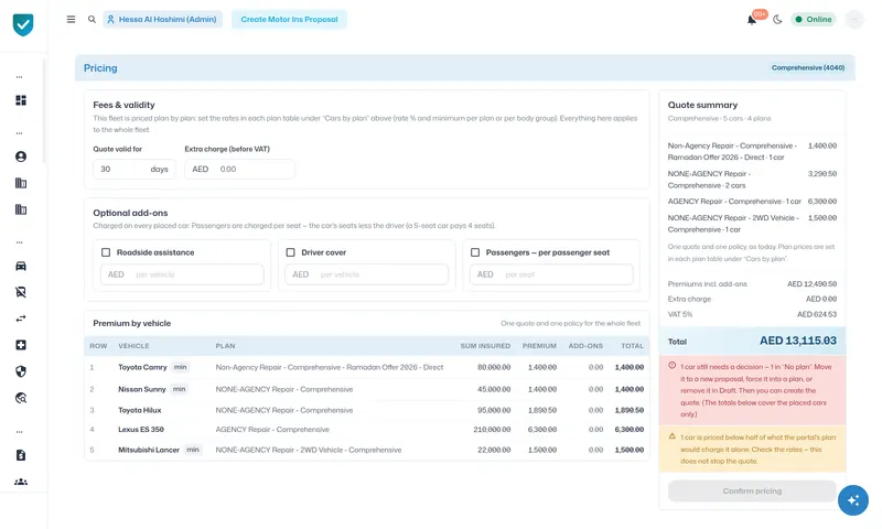 Per-plan pricing with a clear quote summary.