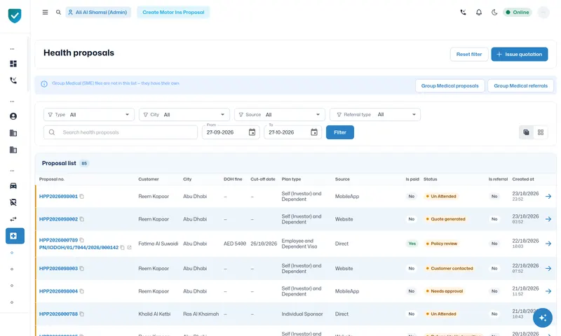 Medical proposals from staff, app and website in one list.