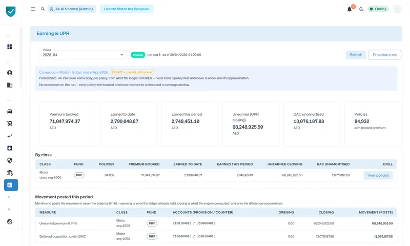 Earned premium and UPR, from your own ledger.