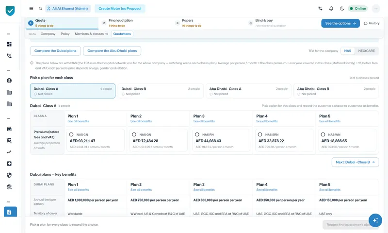 Every plan and TPA option side by side, and the customer picks.
